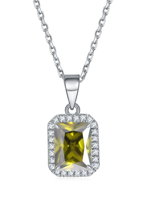 Olive [August] 925 Sterling Silver Birthstone Rectangle Dainty Necklace